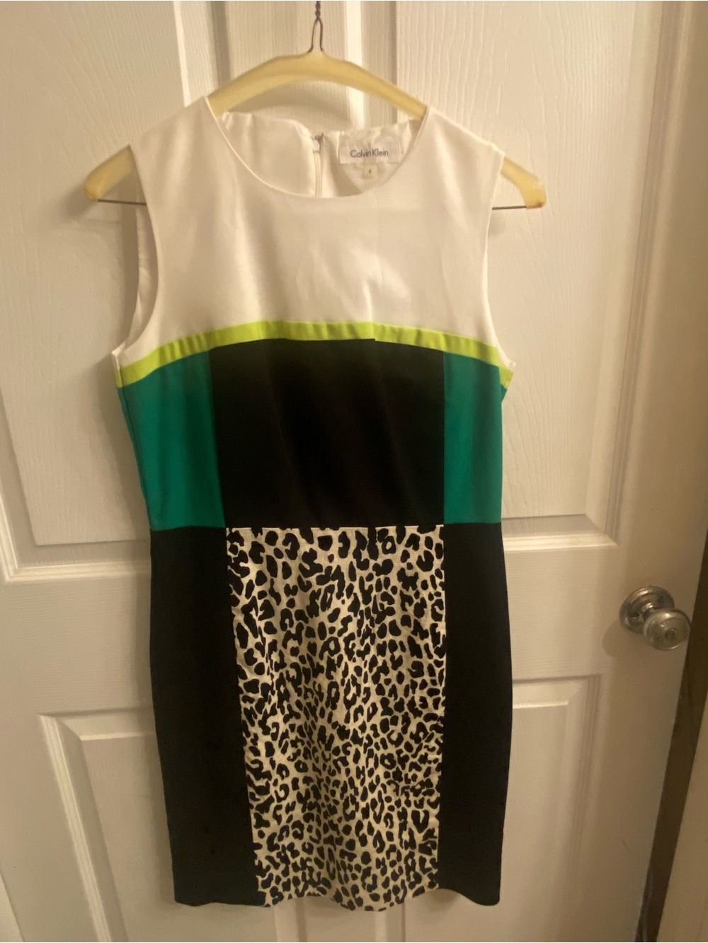 Calvin Klein Color block Black, white, green, neon & leopard edgy Sheath Dress 4